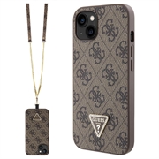 Coque iPhone 15 avec Crossbody Sangle Guess 4G Strass Triangle Metal Logo