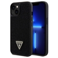 Coque iPhone 15 Guess Rhinestones Triangle Metal Logo - Noire