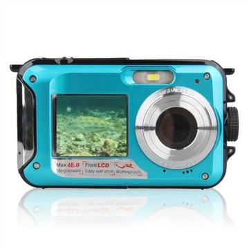 HD368 Caméra numérique étanche Caméra sous-marine Full HD 2.7K 48MP 16X avec double écran - Bleu
