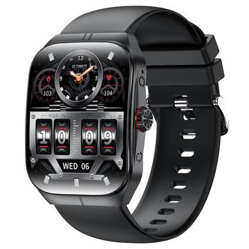 HK80 Montre intelligente avec écran AMOLED incurvé, appel Bluetooth, moniteur de santé et NFC - Noir