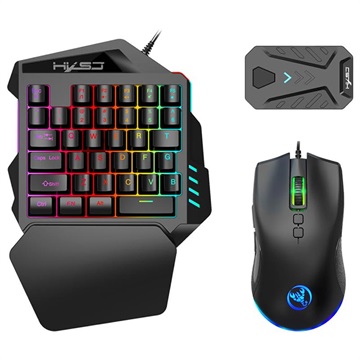 Set de Jeu Mobile HXSJ - Clavier à une main, Souris, Hub - RVB