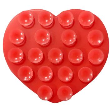 Porte-téléphone à ventouse en silicone en forme de coeur - Rouge