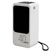Banque d'alimentation Hepu XL HP210 40000mAh avec câbles USB-C/Lightning/USB-A/MicroUSB - Blanc