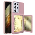 Coque Hybride Samsung Galaxy S21 Ultra 5G avec Miroir et Porte-Cartes - Rose