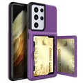 Coque Hybride Samsung Galaxy S21 Ultra 5G avec Miroir et Porte-Cartes - Violet