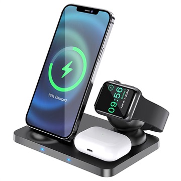 Wireless Charging Station with RGB Light and Digital Clock A06 - Black