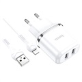 Chargeur Secteur avec Câble Lightning Hoco N4 Aspiring - 2xUSB, 2.4A - Blanc
