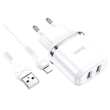 Chargeur Secteur avec Câble Lightning Hoco N4 Aspiring - 2xUSB, 2.4A - Blanc