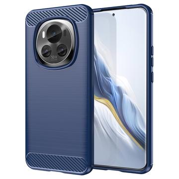 Coque Honor Magic6 en TPU Brossé - Fibre de Carbone - Bleue