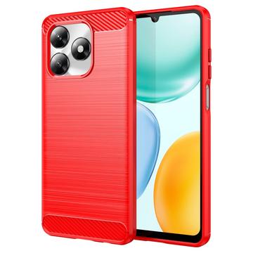 Coque Honor X5c/X5c Plus en TPU Brossé - Fibre de Carbone - Rouge