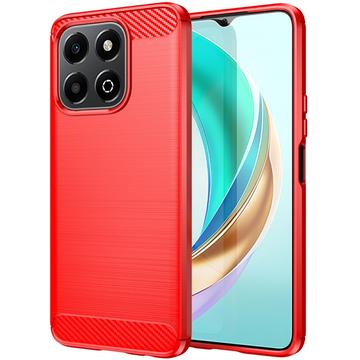 Coque Honor X6b en TPU Brossé - Fibre de Carbone - Rouge