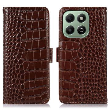 Étui Portefeuille Honor X6b en Cuir avec RFID - Série Crocodile - Marron