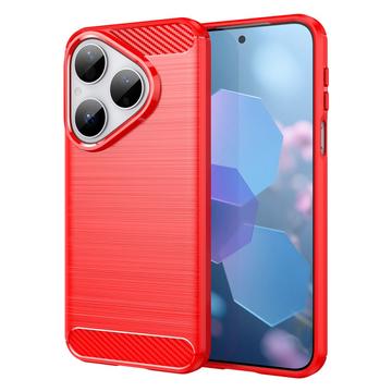 Coque Huawei Pura 80 en TPU Brossé - Fibre de Carbone - Rouge
