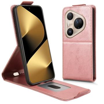 Étui à rabat vertical Huawei Pura 80 Ultra avec support - Rose Doré