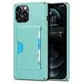 Coque Hybride iPhone 12 Pro Max avec Porte-Cartes - Fibre de Carbone - Verte