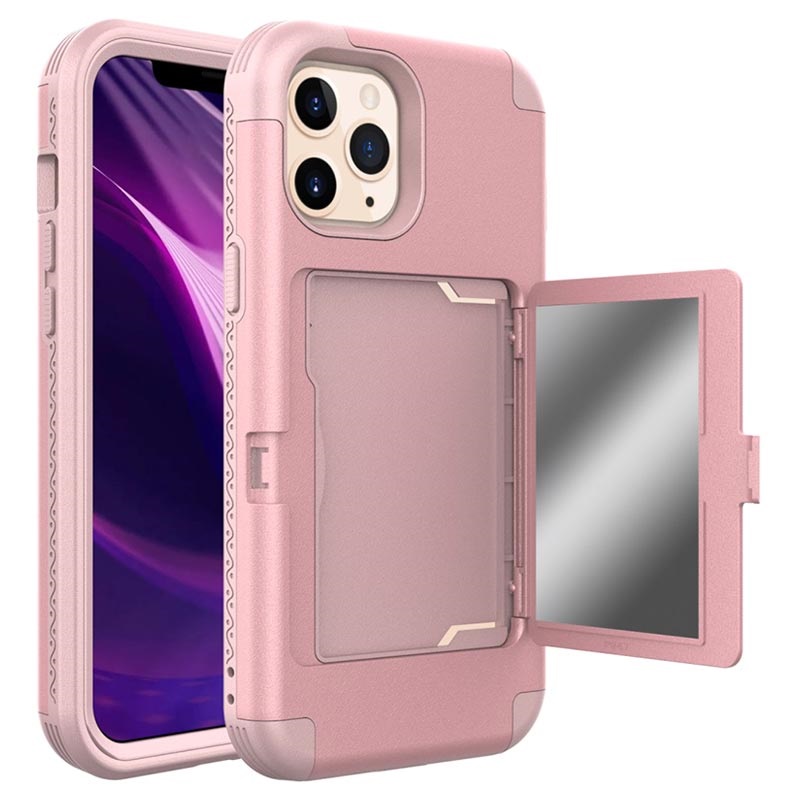 Coque Hybride iPhone 12 Pro Max avec Miroir et PorteCartes Rose