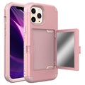 Coque Hybride iPhone 12 Pro Max avec Miroir et Porte-Cartes - Rose