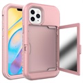 Coque Hybride iPhone 12/12 Pro avec Miroir et Porte-Cartes - Rose