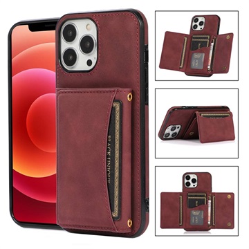 Coque Hybride iPhone 14 Pro avec Portefeuille - Vin Rouge