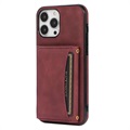 Coque Hybride iPhone 14 Pro avec Portefeuille - Vin Rouge