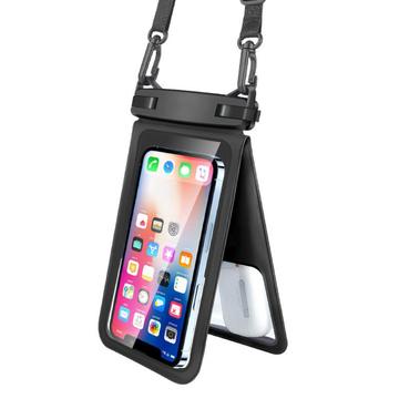 Pochette en PVC étanche IPX8 pour téléphone portable de moins de 9,5 pouces Sacoche étanche à double couche avec sangle - Noir