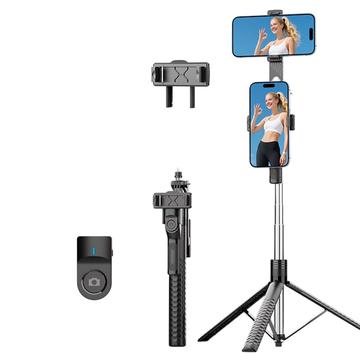 Perche à selfie Bluetooth K50 avec double clip pour téléphone et trépied avec télécommande - Noir