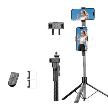 K50 Perche à selfie/trépied extensible avec double support pour téléphone - Noir