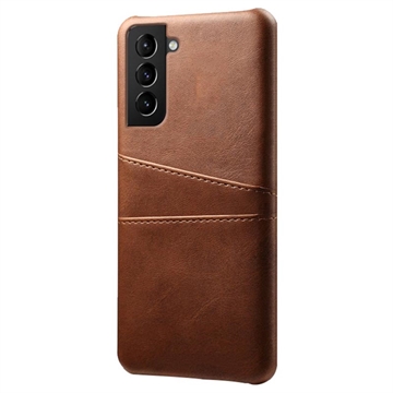 Coque Samsung Galaxy S22 5G en Plastique Revêtue avec Porte-Cartes KSQ - Marron