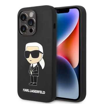 Coque iPhone 15 Pro en Silicone Karl Lagerfeld Ikonik - Noire