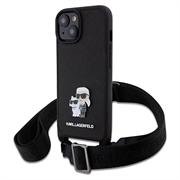 Coque iPhone 15 Karl Lagerfeld Saffiano Crossbody Metal Karl & Choupette - Noire