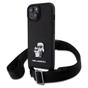 Coque iPhone 15 Plus Karl Lagerfeld Saffiano Crossbody Metal Karl & Choupette - Noire