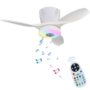 LEC016R Lampe de ventilateur de plafond RVB avec haut-parleur Bluetooth - Blanc