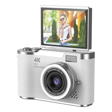 LK007 Appareil photo numérique à écran rabattable avec carte mémoire de 32 Go - Blanc