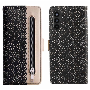 Étui Portefeuille Samsung Galaxy A13 5G Lace Pattern - Noir