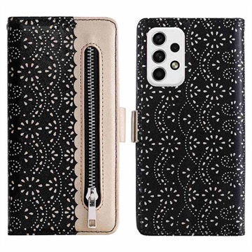 Étui Portefeuille Samsung Galaxy A23 Lace Pattern - Noir