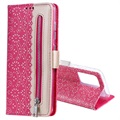 Étui Portefeuille Samsung Galaxy S21 Ultra 5G Lace Pattern - Rose Vif