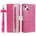 Étui Portefeuille iPhone 14 Max Lace Pattern - Rose vif