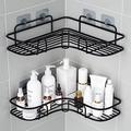 Grande étagère d'angle en métal sans perçage pour salle de bains - Noir