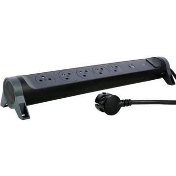 Legrand 049429 Barrette d\'alimentation rotative 2P+T à 5 prises avec USB-A et USB-C - 3680W/16A - Noir