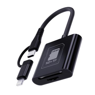 Lecteur de cartes Lightning/Type-C pour cartes TF/SD - Noir