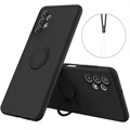 Coque Samsung Galaxy A32 (4G) Liquid Silicone avec Support Bague - Noire