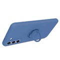 Coque Samsung Galaxy S21 FE 5G Liquid Silicone avec Support Bague - Bleue