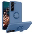 Coque Samsung Galaxy S22 5G Liquid Silicone avec Support Bague - Bleue