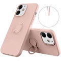 Coque iPhone 13 Liquid Silicone avec Support Bague - Rose