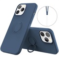 Coque iPhone 13 Pro Liquid Silicone avec Support Bague - Bleue