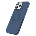 Coque iPhone 13 Pro Liquid Silicone avec Support Bague - Bleue