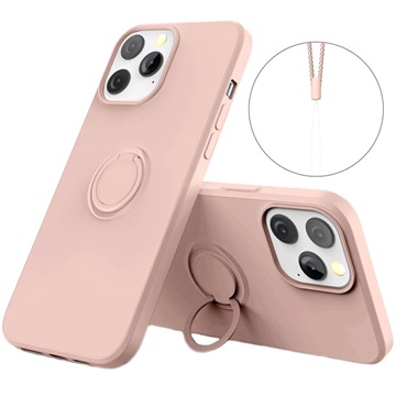 Coque iPhone 13 Pro Max Liquid Silicone avec Support Bague - Rose