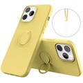 Coque iPhone 13 Pro Max Liquid Silicone avec Support Bague - Jaune