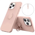 Coque iPhone 13 Pro Liquid Silicone avec Support Bague - Rose