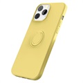 Coque iPhone 13 Pro Liquid Silicone avec Support Bague - Jaune